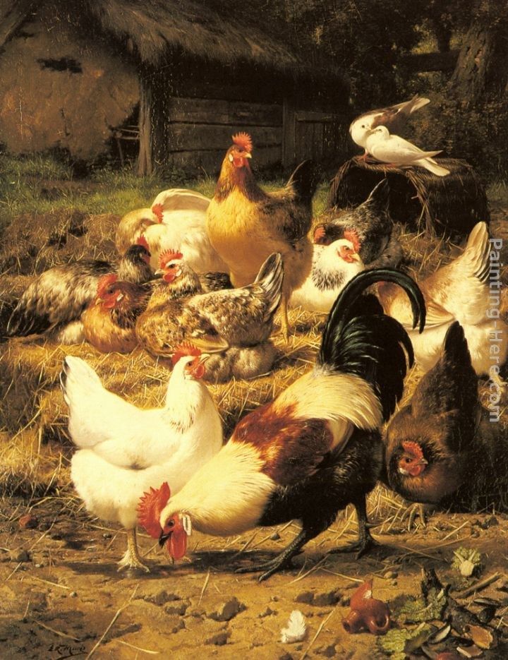 Eugene Remy Maes Poultry in a Farmyard